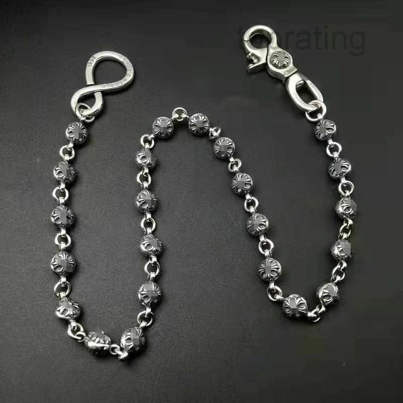 Chrome cross flower dice ball buckle waist pants designer charm Keyring chain High quality 925 silver bag chain men women retro bag hanging Key ring