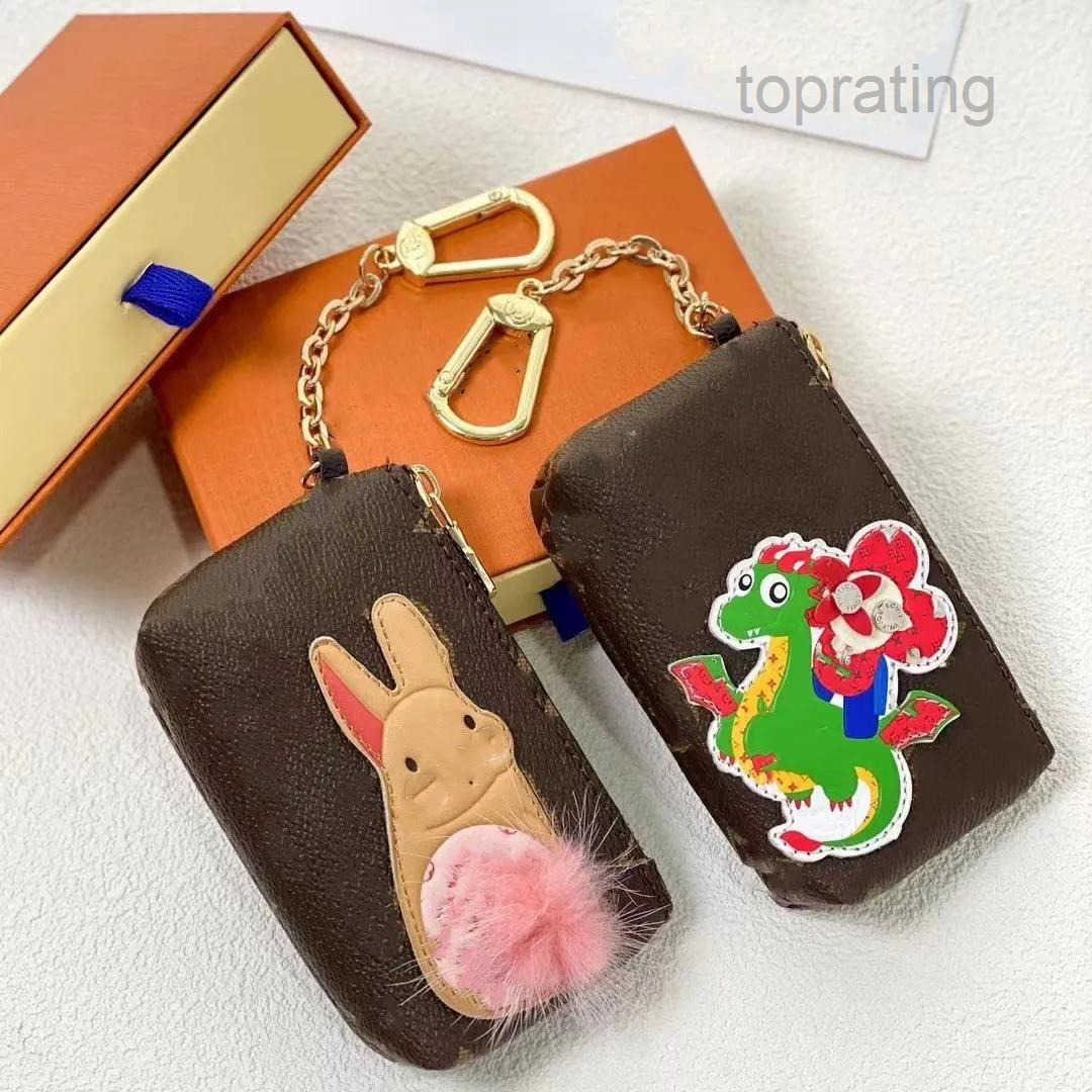 Designer Wallet Bag Keychain Ring KEY POUCH Coin Purse Keyring Damier Leather Credit Card Holder Rabbit Dragon Owl Rice Dumpling Women Men Zipper Pu