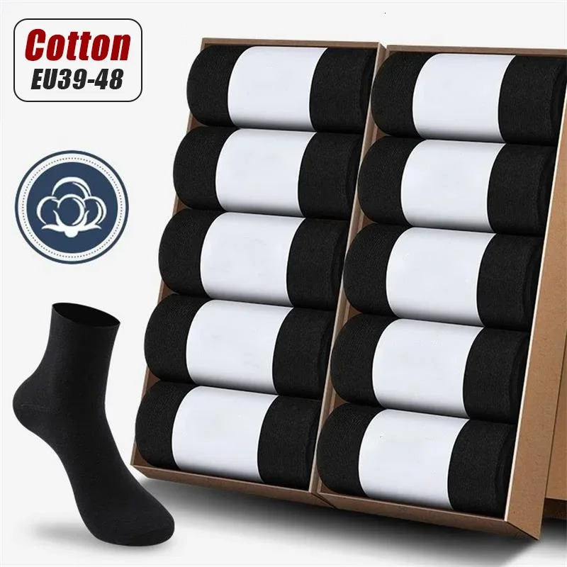 20PcsLot Mens Pure Cotton Socks Plus Size Solid Color Casual Office Business Long Breathable Soft EU3948 260713BANJIA
