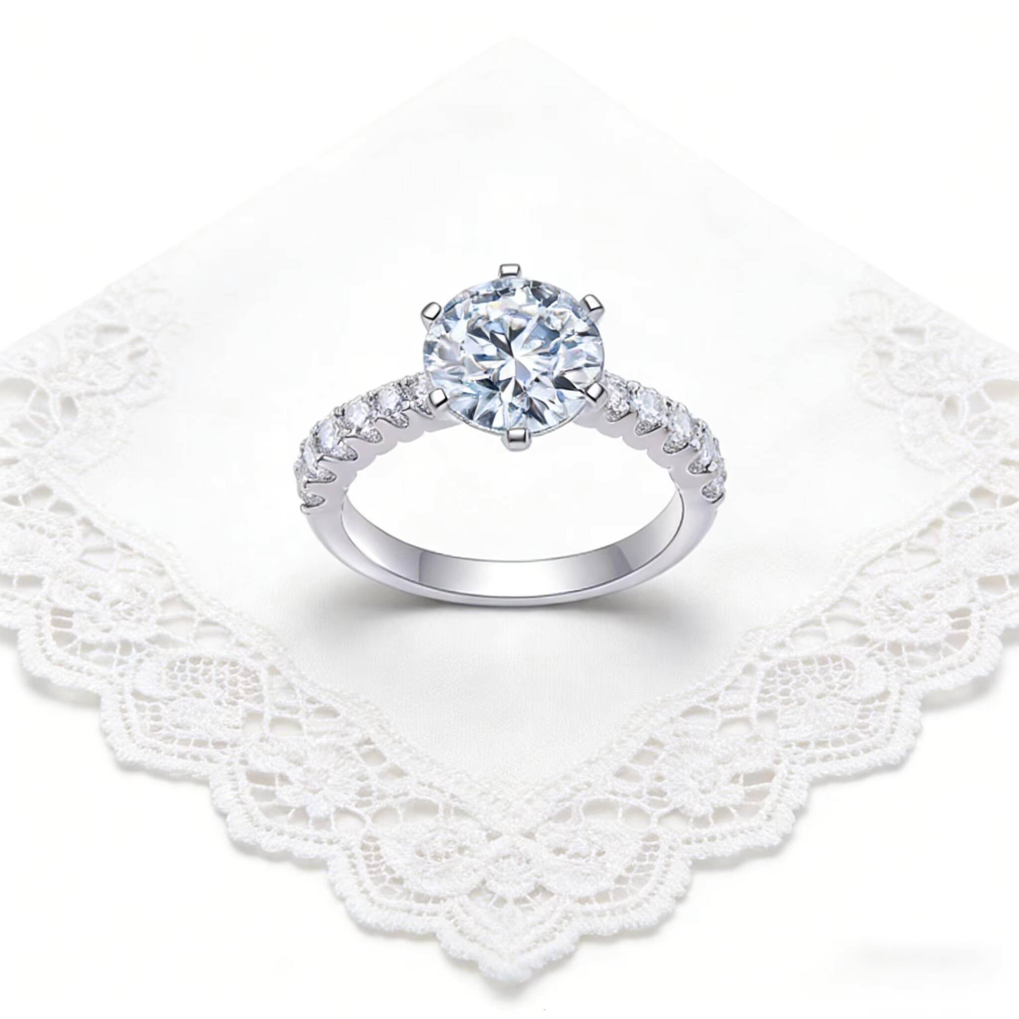 2026ZP Exceptional Luxury 18K Gold Plated 925 Silver Halo Moissanite Engagement Ring Side Stones Prong Set Birthday
