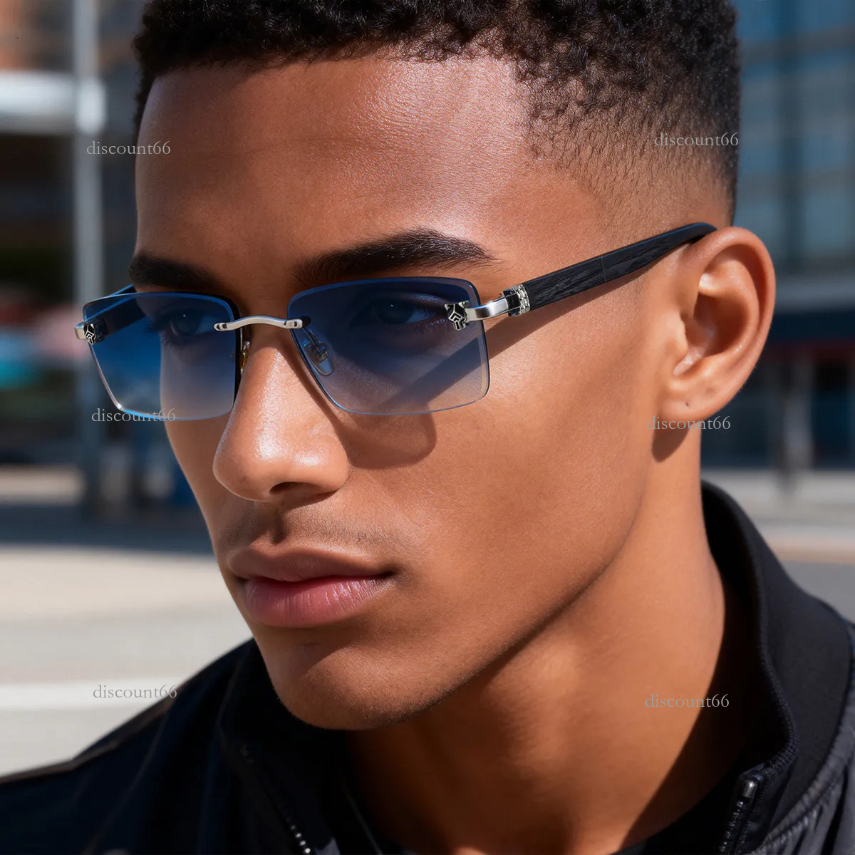 Luxury Brand Designer Jewelry 2026 New European And American Fashion Frameless Sunglasses For Men Retro Wood Grain Temples Leopard Head Design Su