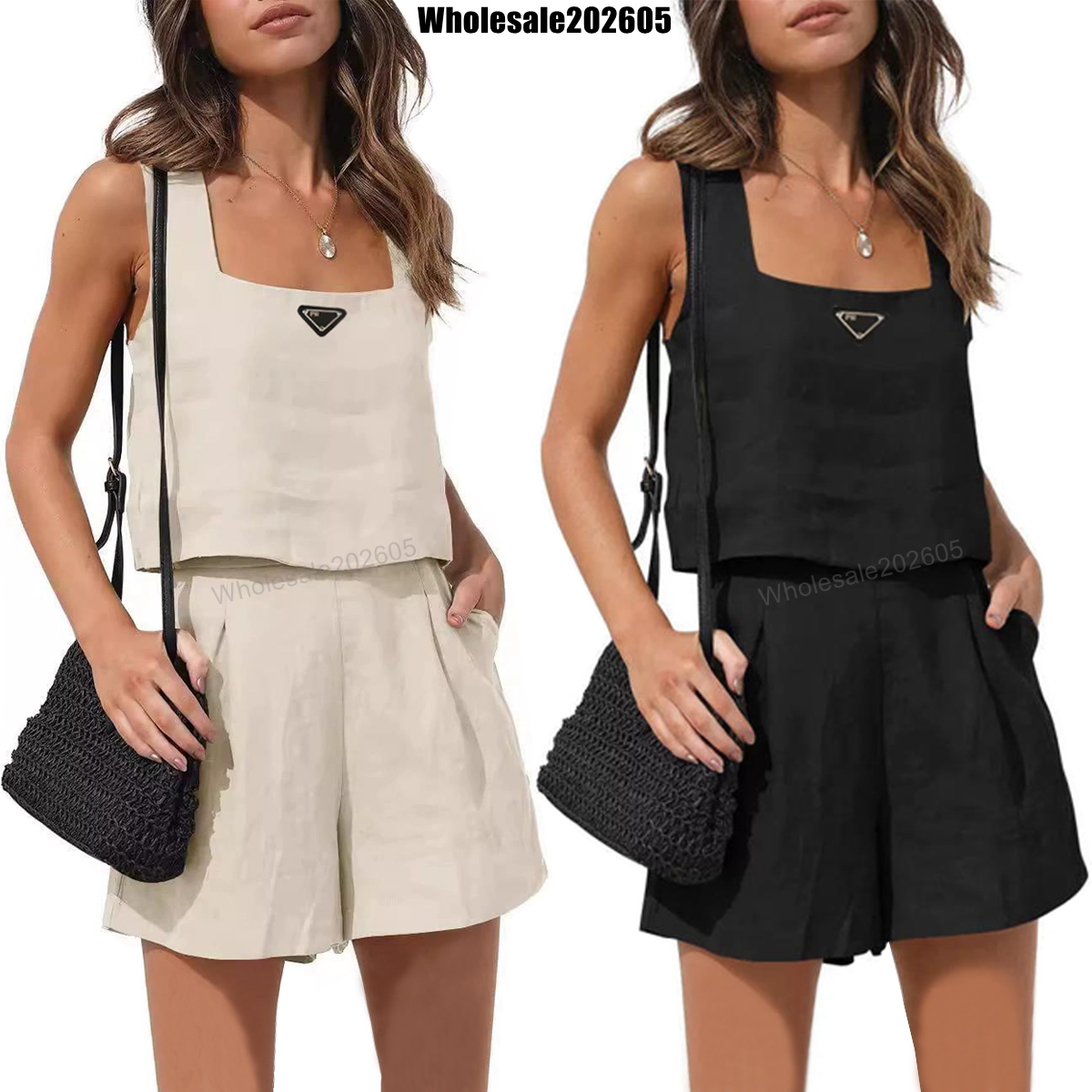 New Designer Women's Blouses Vest Shorts Sets Women Two Piece Sets Fashion Summer Female Outfits Brand Women Designer Clothes Vest Tops and Sho