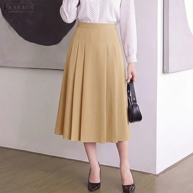 Fashion ZANZEA Elegant OL Work Women Skirts Solid Color Long Skirt Pleated Bottoms Party Vestidos Streetwear Oversize S2XL 260717