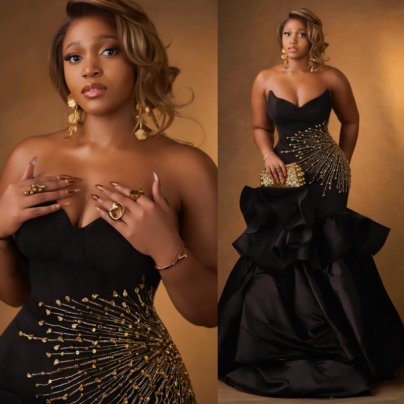 Plus Size Black Mermaid Prom Dress Evening Dresses Robe De M