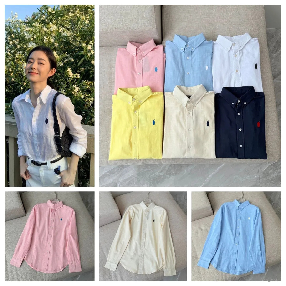 Women's Blouses Designer Shirt Spring/Fall Linen Cotton Blend Embroidered Polo Collar Sizes S XL