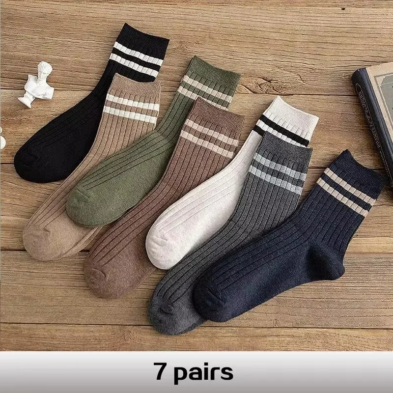 7 Pair Mens Striped Casual Breathable Cotton Socks High Quality Harajuku Retro Style 260713BANJIA