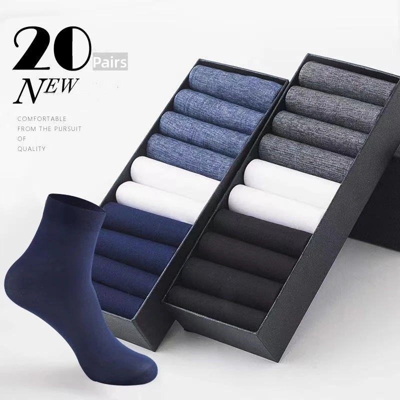 20PairsMens Socks Summer Autumn Ice Stockings Casual Midtube Business Ultrathin Elastic Comfortable Nonslip Men 260713BANJIA