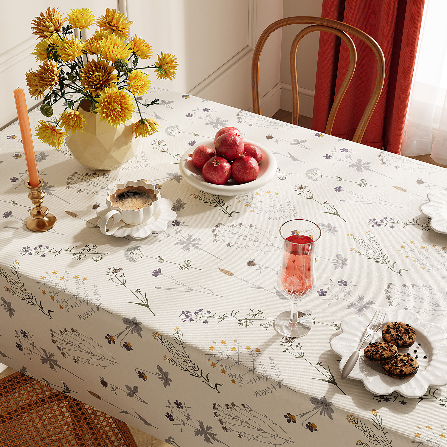 YL-38959 Nappe de style pastoral personnalisée rectangulaire, sans entretien, imperméable, résistante à l'huile et à la chaleur, adaptée aux tabl
