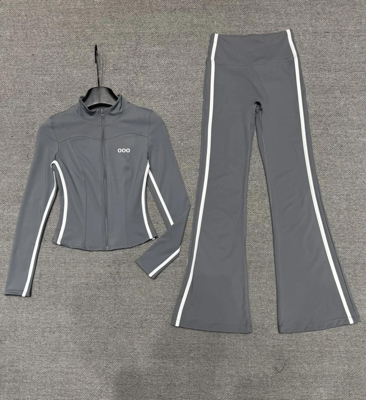 Ensemble de Yoga 2 pièces pour femmes, col montant, haut zippé, taille haute, pantalon évasé, vêtements de sport, de course à pied