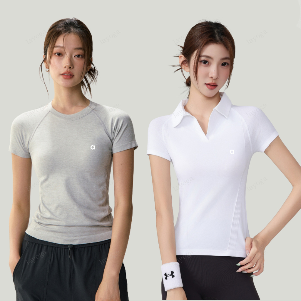 Fitness Crew Neck Stretch Yoga Tee Breathable Quick Dry Short Sleeve Running T-shirt Slim Fit Shoulder Design Summer Athletic Top Golf Tennis Polo S