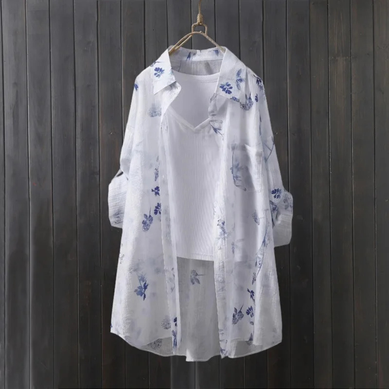 Sunscreen Shirt for Women Summer Loose Thin Coat Chinese Style Printed Clothes Air Conditioning Midlength 260713BANJIA
