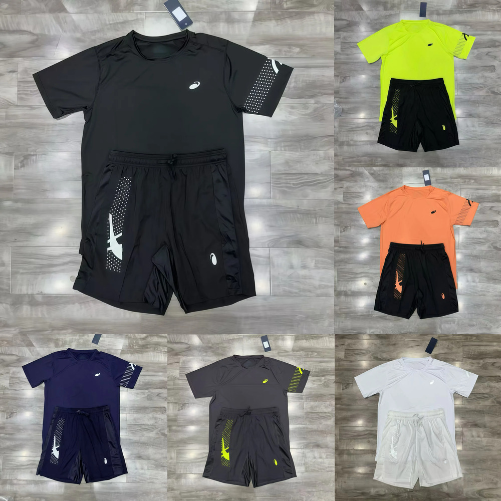 Asicsly Tracksuit Mens T Shirt Shorts Quick Dry Sports Suit Short Sleeve 2 Piece Set Jogging Training Mens Tracksuit Summer Quick-Dry Set For Runnin