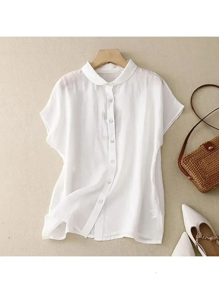 Plus Size Shirts 2025 Summer Womens Loose Lapel Elegant Short Sleeved Casual Ladies Blouses Button Up Fashion Comfortable Tops 260713BANJIA