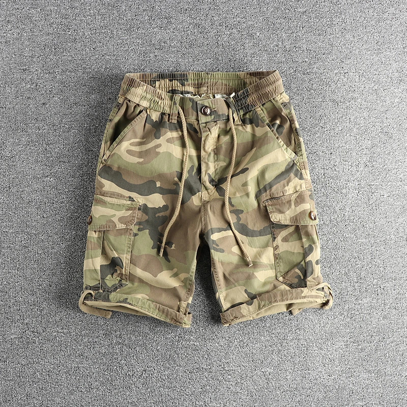 Classic retro wash to do old camouflage cargo casual shorts mens pant leg draw rope summer trend pants 260720BJ