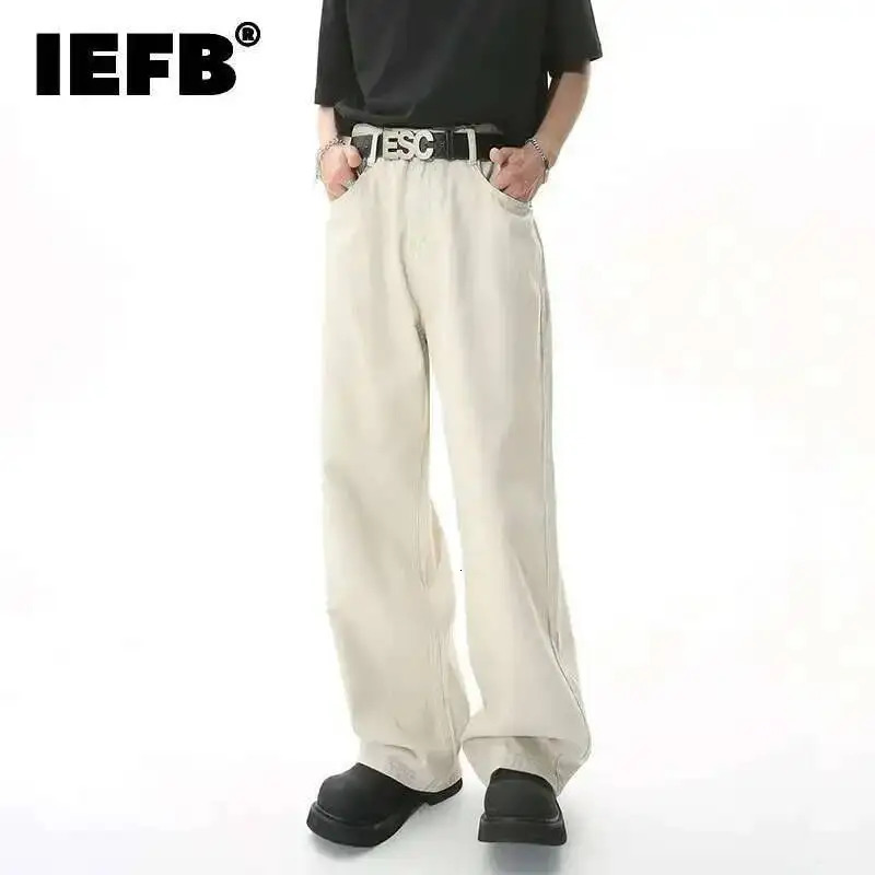 IEFB Men Fashion Straight Loose Jeans Korean Style Mid High Denim Summer Versatile Wide Leg Trousers Male Street 9A8929 260720BJ