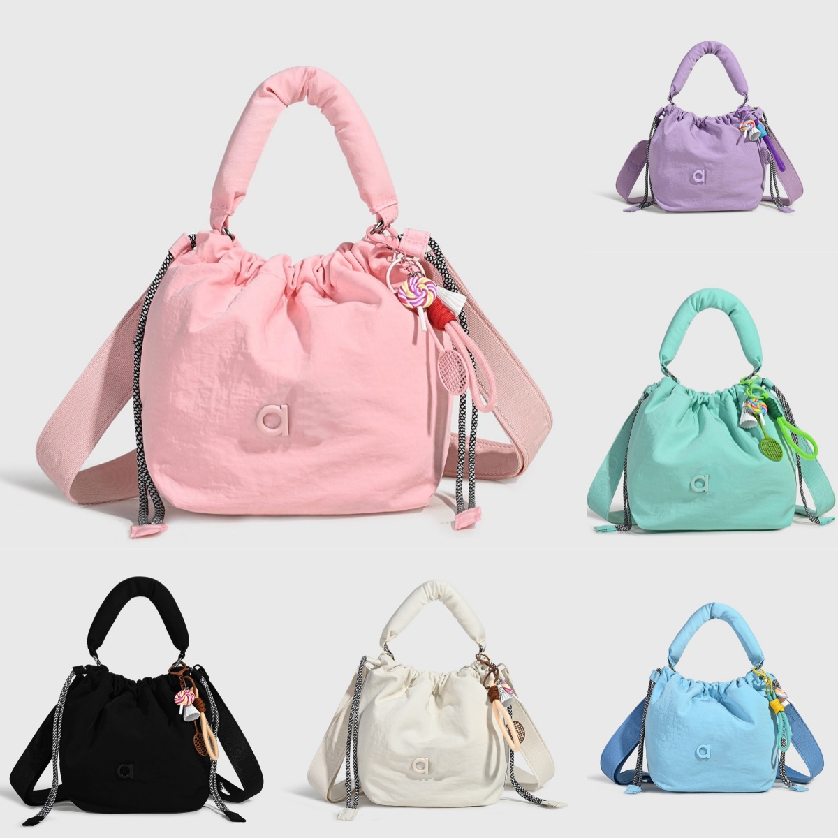 2561AO Unisex Sports-Inspired Nylon Tote Compact Crossbody Slingbag Drawstring Backpack for Women Large Capacity Bag Charm Bags Single Shoulder C
