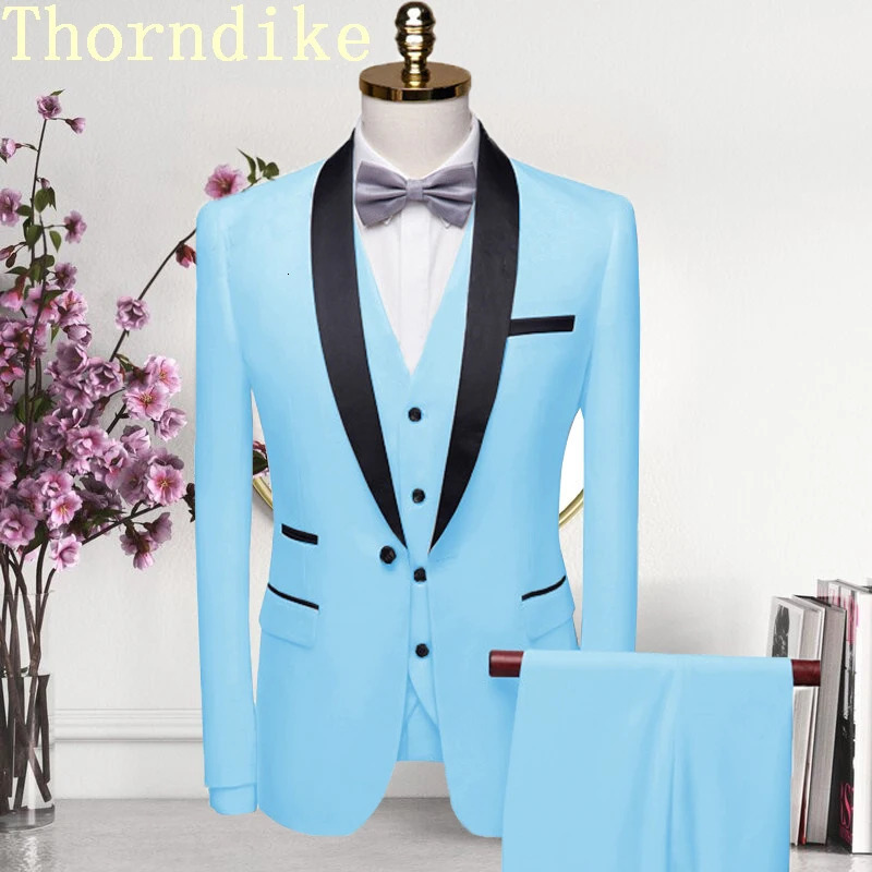 Thorndike High-end Men Suit Black Collar Suit Male Wedding Groom Slim Fit Standerd Size Blazer Set TuxedoJacketPantVest 260717