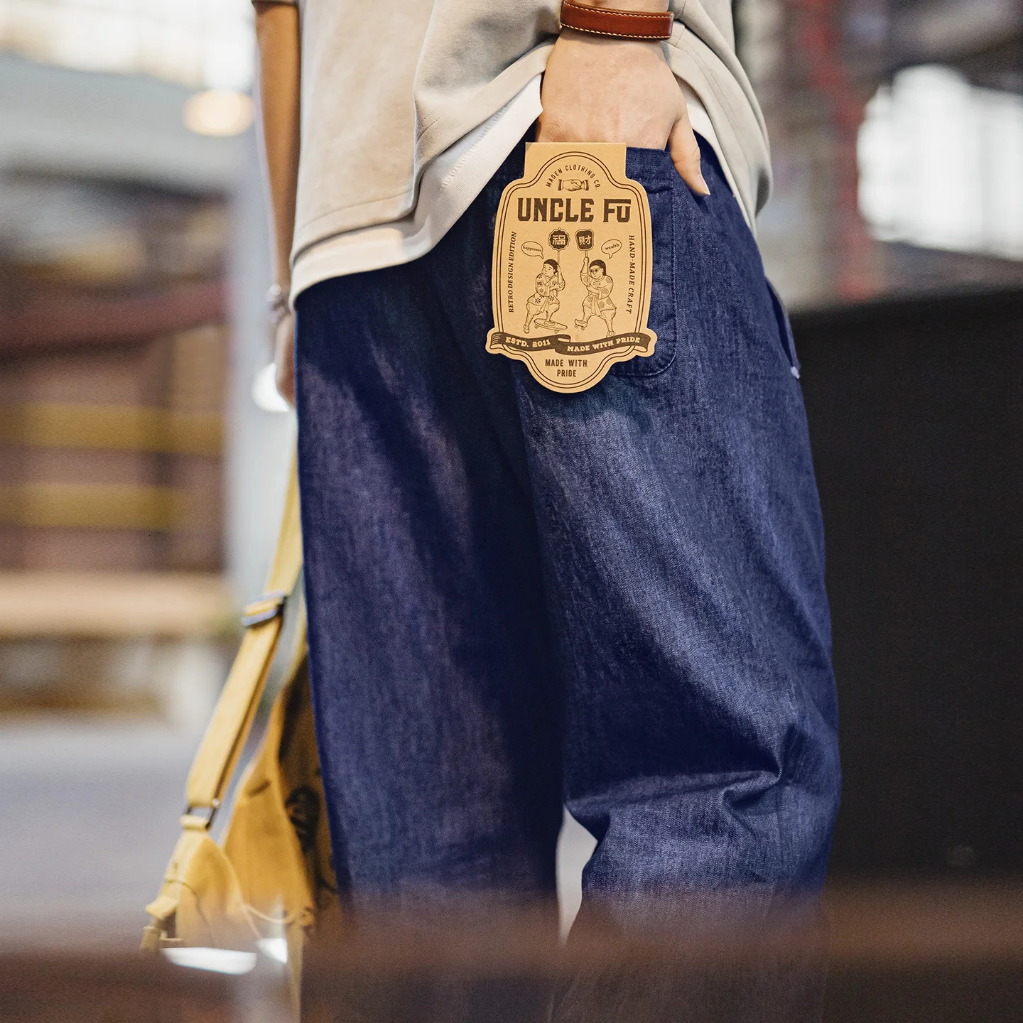 Maden Mens Vintage Denim Jeans Washed Blue Lightweight Baggy Straight Wide Leg Zipper Casual Spring Summer Pants 260720BJ