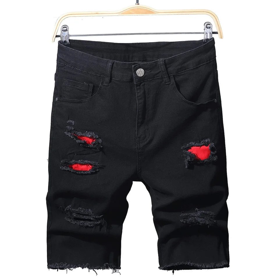 Summer Slim Stretch Men Short Jeans Fashionable Retro Patchwork Denim Shorts Streetwear Cotton Cargo Shorts Male 260720BJ
