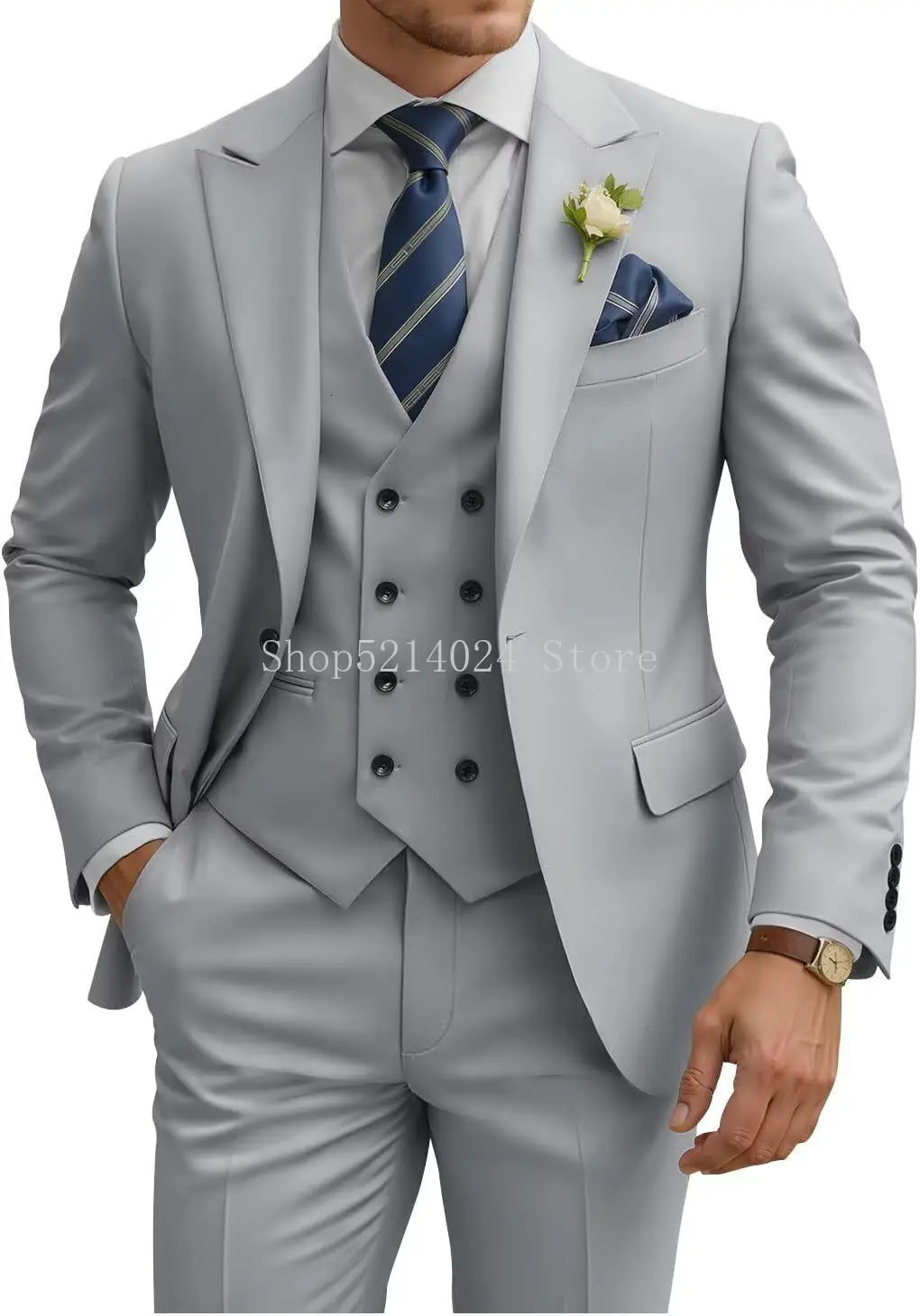 Mens Suit 3 Piece Slim Fit Suits for Men Double Breasted Suit Wedding Prom Suits Formal Business Dinner Tuxedo 260717