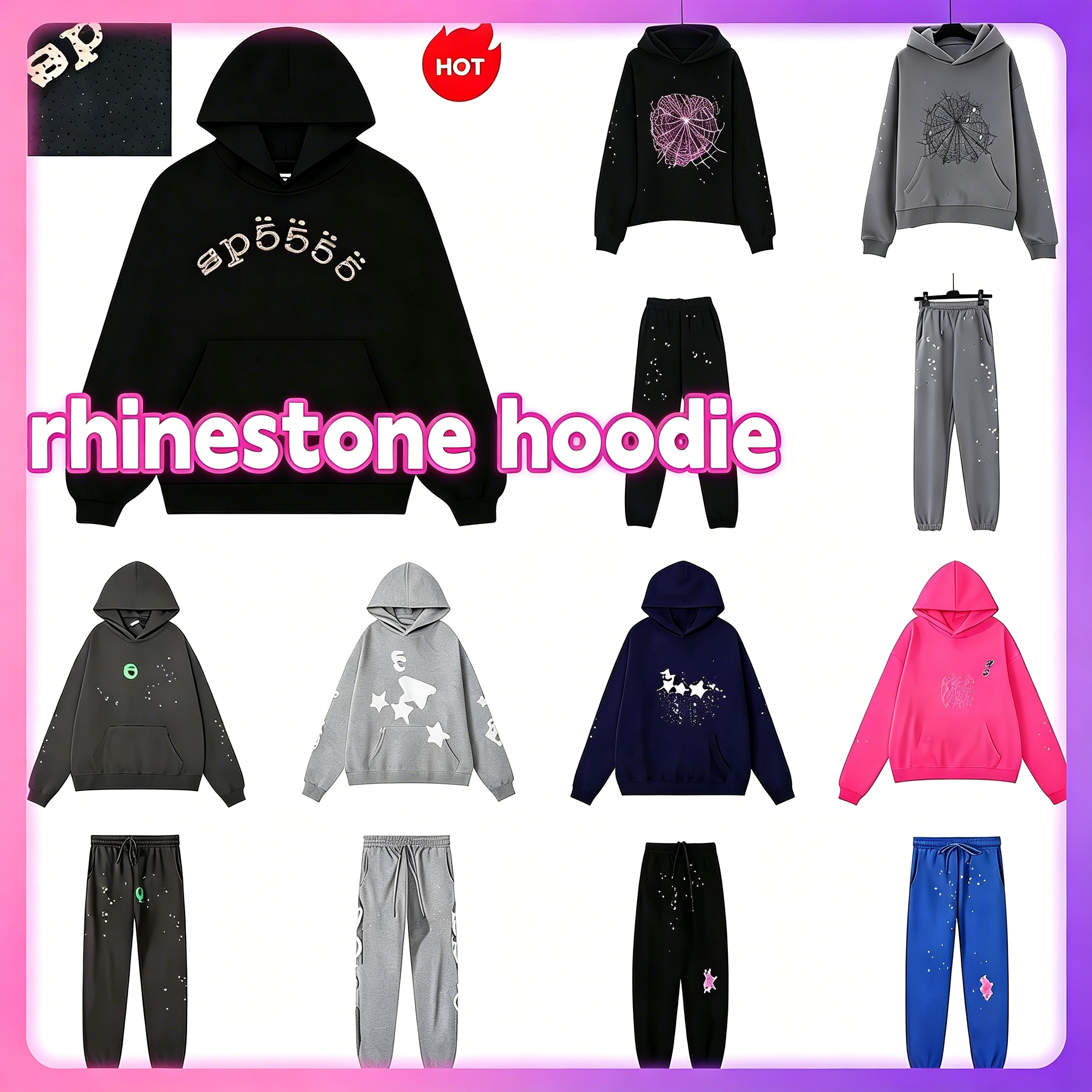 2026 Mens 5A Web Hoodie for men Sweatshirts Sweatpants Hoody Women polo grid cobweb pink hoody Tracksuit Print Pullover net spider pants suit Trouse