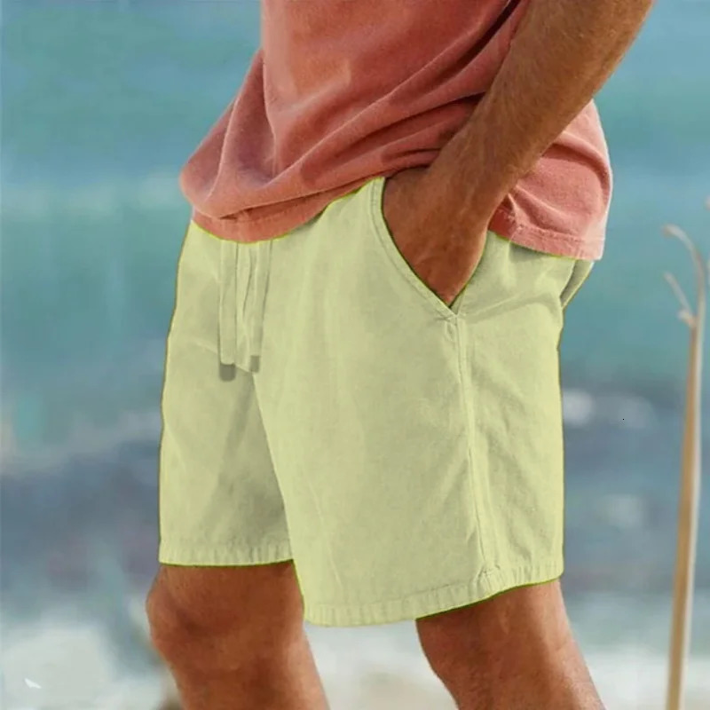 2025 Summer Mens Cotton Linen Breathable Shorts Hawaii Beach Pants Male Solid Color Trousers Loose Versatile Streetwear y260713BANJIA