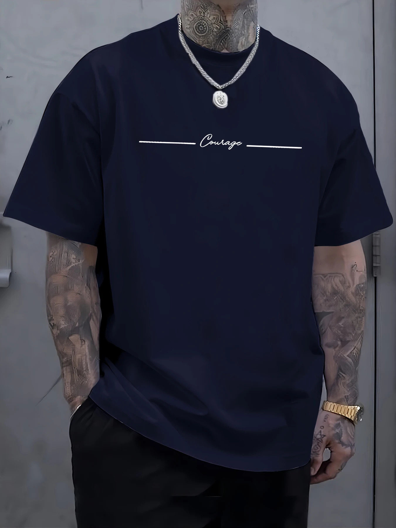 Courage Simple Line Printed Mens T-Shirts Cotton Breathable Short Sleeve Trendy Loose Clothes Summer Soft Fashion T Shirt 260720BJ