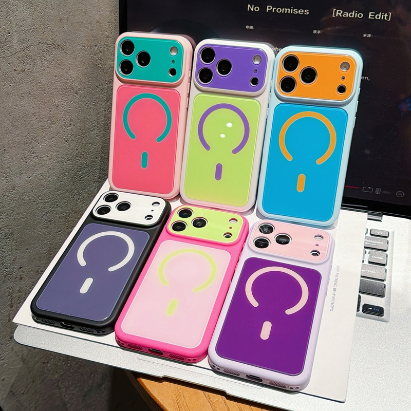 Dopamine Colors Magnet Wireless Charging Cases For Iphone 17 Pro Max 16 15 14 13 Iphone17 Fashion Candy Hybrid Hit Hard PC Soft TPU Magnetic Fine Ho