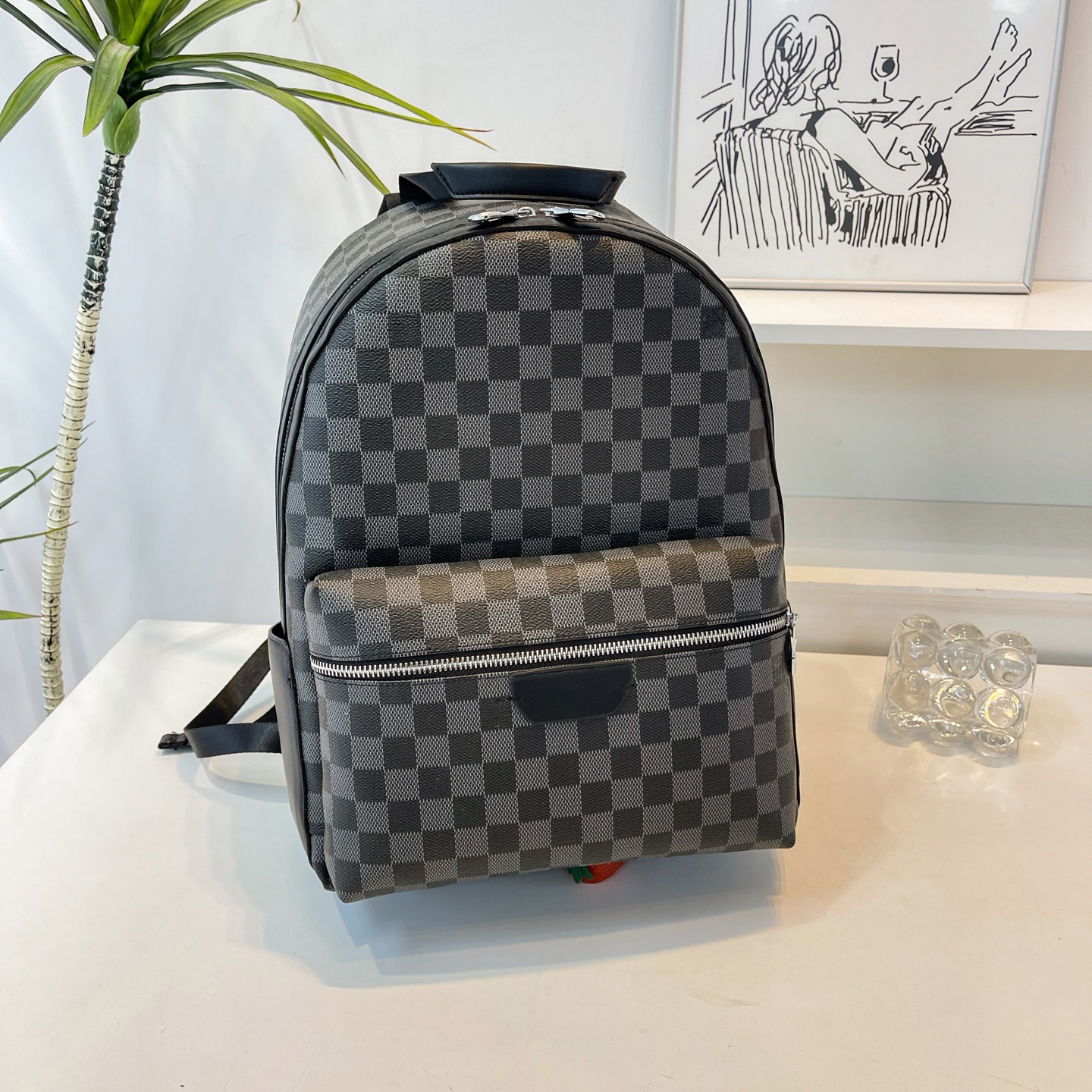 Trendy Classic Embossed Monogram Check design Large Rucksack, Ideal For Daily Office Work, Short Business Travel, Gym Storage, Outdoor Hiking Busine
