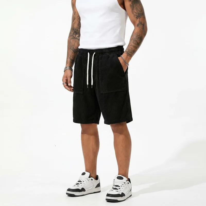 2026 Mens Retro Corduroy Casual Shorts Men Fashion Solid Sweatpants Harajuku Corduroy Short Pants Men Clothing Roupas 260717