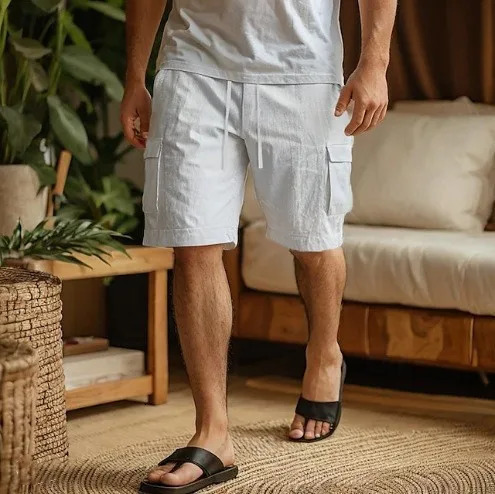 style mens cotton and linen shorts casual fashionable plain color comfortable breathable outdoor 260713BANJIA