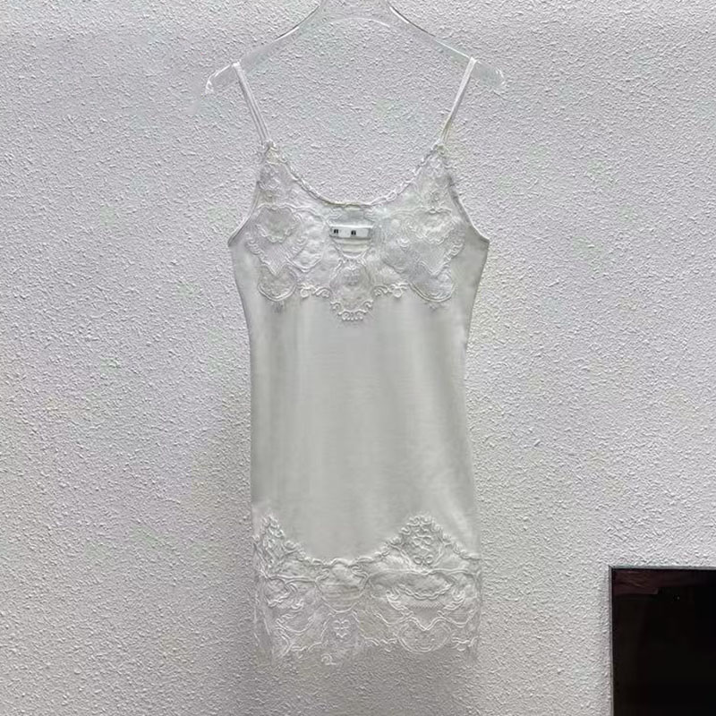 Luxury White Lace Mini Dress For Women Designer Sleeveless Slim Fit Vest Top Summer Vacation Night Club Party Skirt