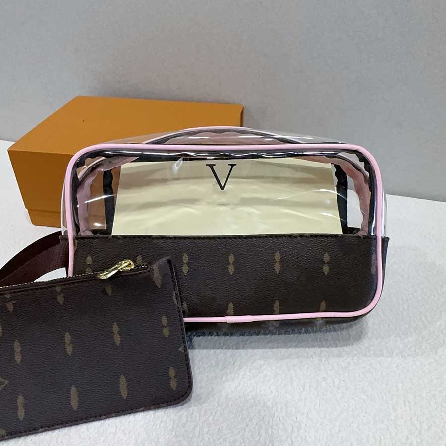 Ensemble de sacs à cosmétiques en PVC transparent de styliste pour femmes, sac organisateur de toilette de voyage en cuir Vintage avec petit port