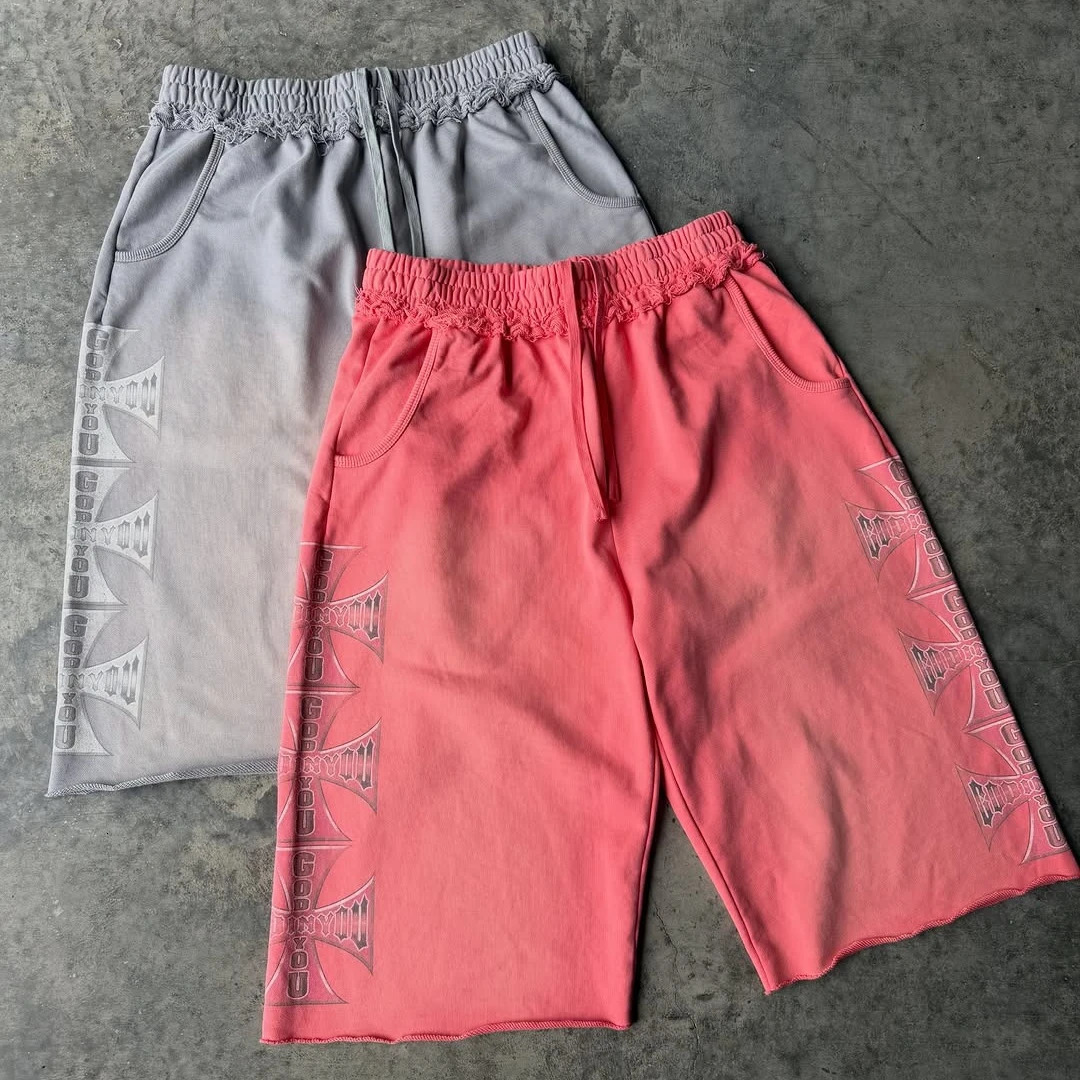 Y2K Selected Casual Shorts Trendy American High Street GOD YOU Alphabet Printed Shorts Gothic Men Women Loose Streetwear Joggers 260717