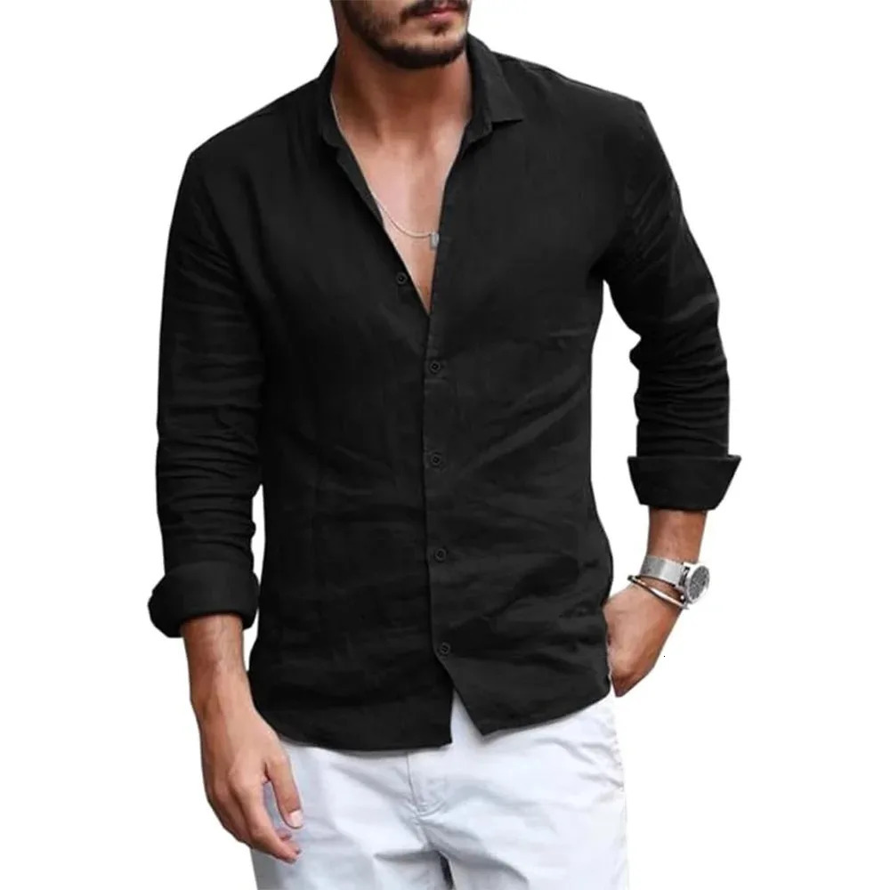 Summer Lightweight Breathable Shirt Long Sleeved Cotton and Linen Shirts Cardigan Tops Lapel Collar Men Beach Clothing 260720
