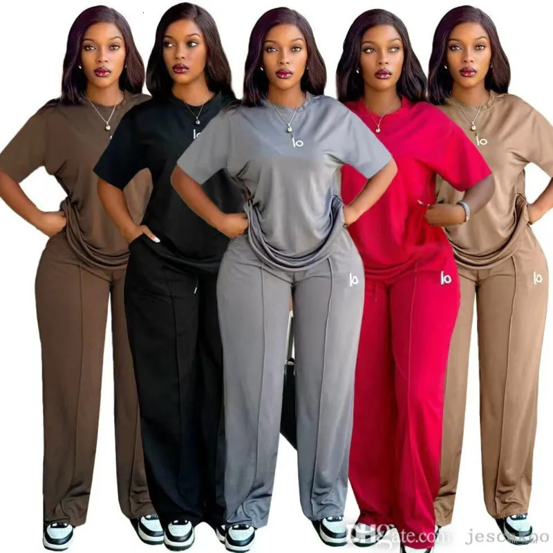 Plus Size Clothing Designer Tracksuit For Women Two Piece Set Short Or Long Sleeve Loose T shirt Pullover Top And High Waisted Wide Leg Pants Sports