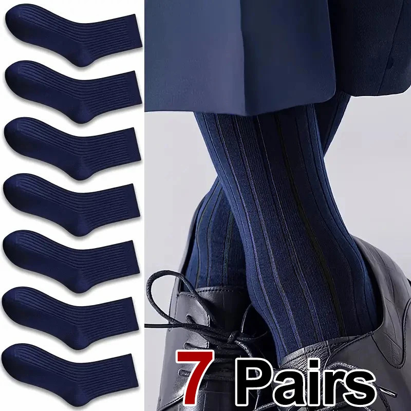 7 Pairs Mens Business Mid Tube Socks Formal Dress Comfortable Breathable Sweat Absorbing All Season Casual Men 260713BANJIA
