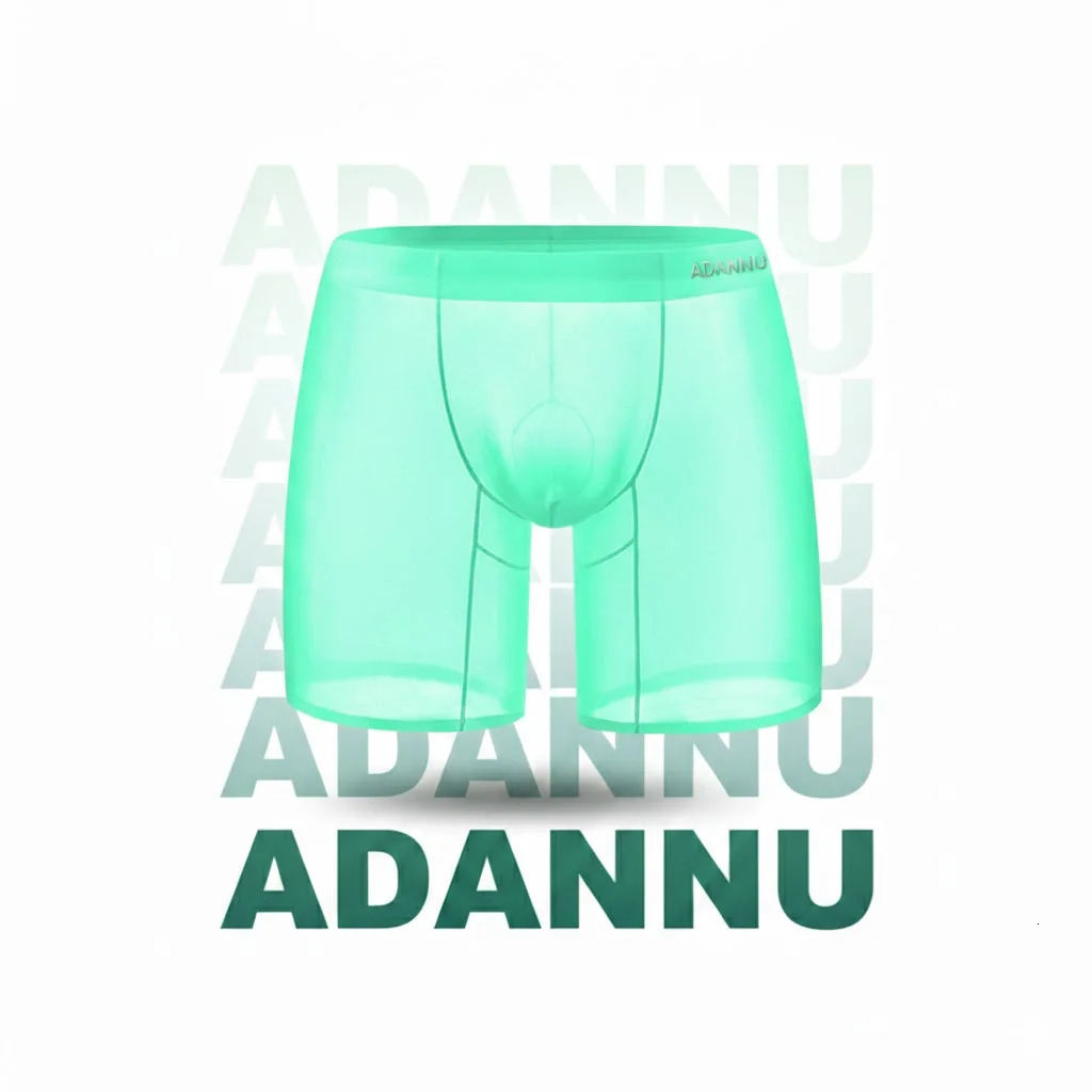 ADANNU 001mm Ultrathin Men Underwear Long Boxer Shorts Cooling Ice Silk Transparent Gym Fitness Underpants Seamless Mesh Slips 260717banjia