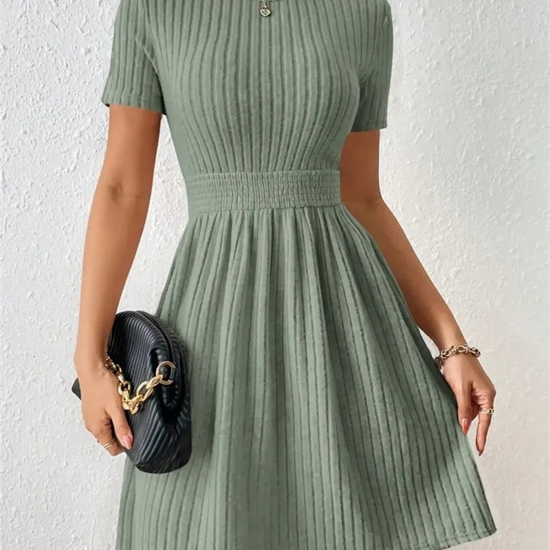 Fashionable Casual Solid Color Ribbed Waist Knitted ALine Dress Arrival Comfortable Elegant Womens Clothing y260717banjia