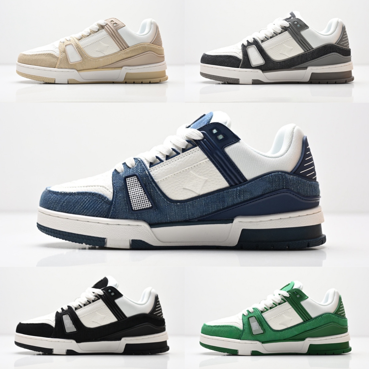 Designer Mens Sneakers Classic Fashionable Patterns Flat Trainers Made Of Faux Leather Denim Shoes eu 36-46