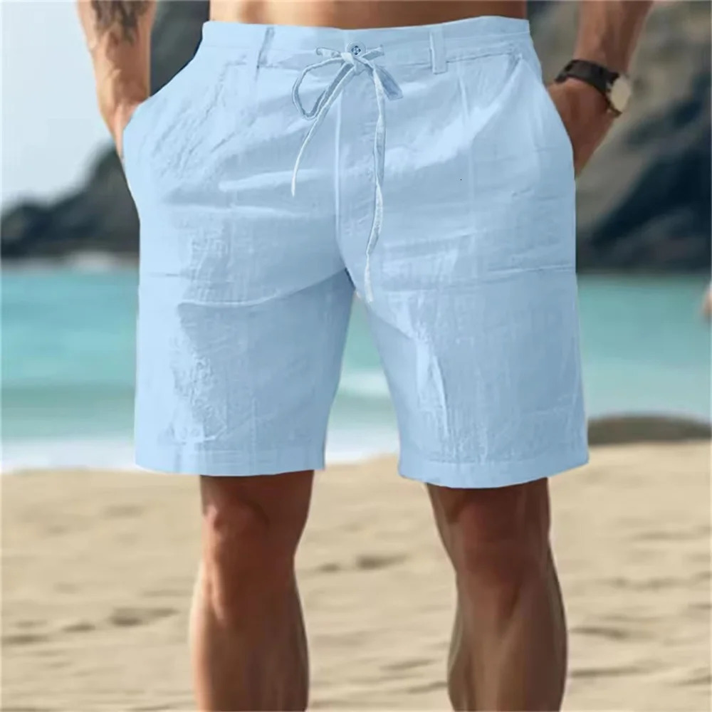 Mens Casual Shorts Solid Color Drawstring Cotton Linen Breathable Vacation Beach Style Fashion Short Pants Male Dailywear 260713BANJIA