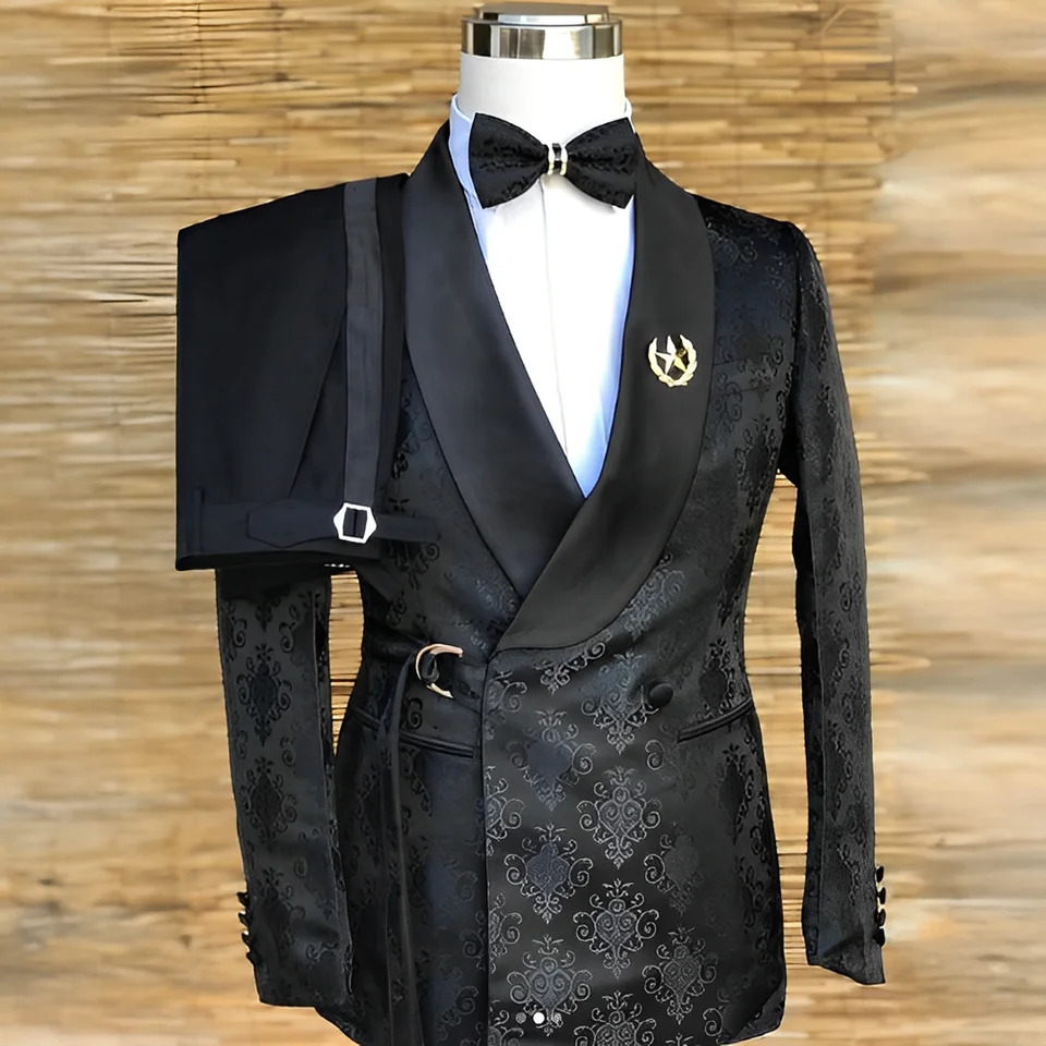 Black Pattern Mens Suit 2-piece Wedding Groom Tuxedo Premium Tailor-made Suit for Male XS-5XL Blazer Pants 260717