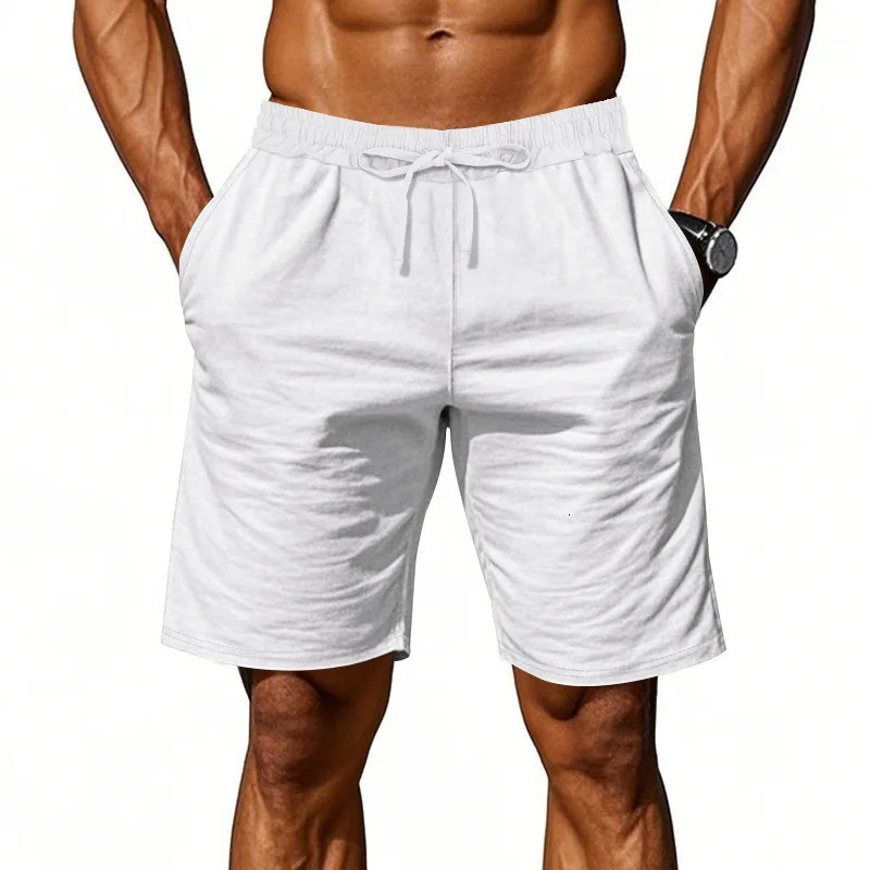 Mens cotton and linen blended casual shorts with elastic waistband n kneelength suitable for summer beach wear 260713BANJIA