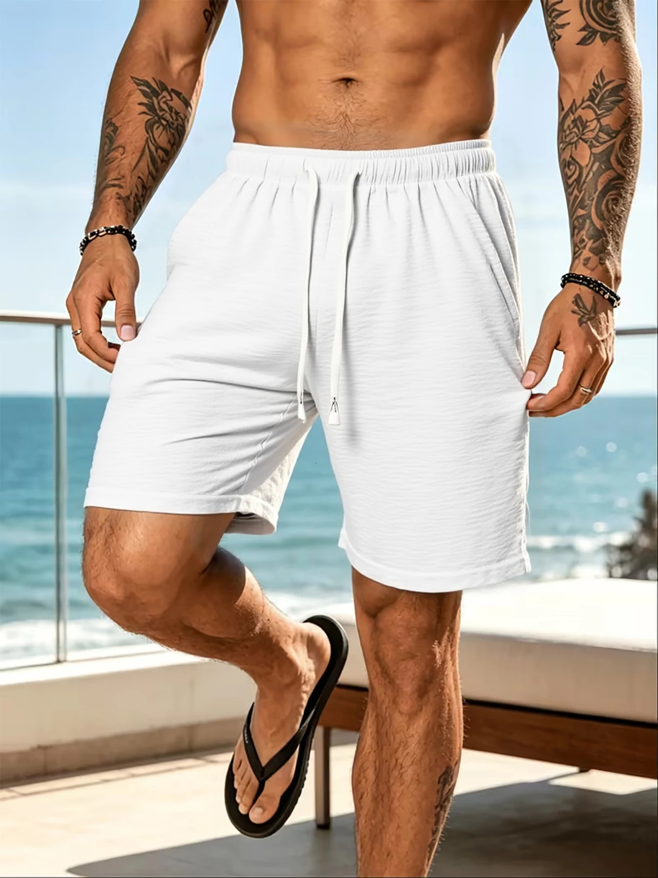Mens Summer Clean Fit Solid Minimalist Casual Shorts Urban Relaxed Daily Style Skinfriendly Breathable Crinkled Textured Fab 260713BANJIA