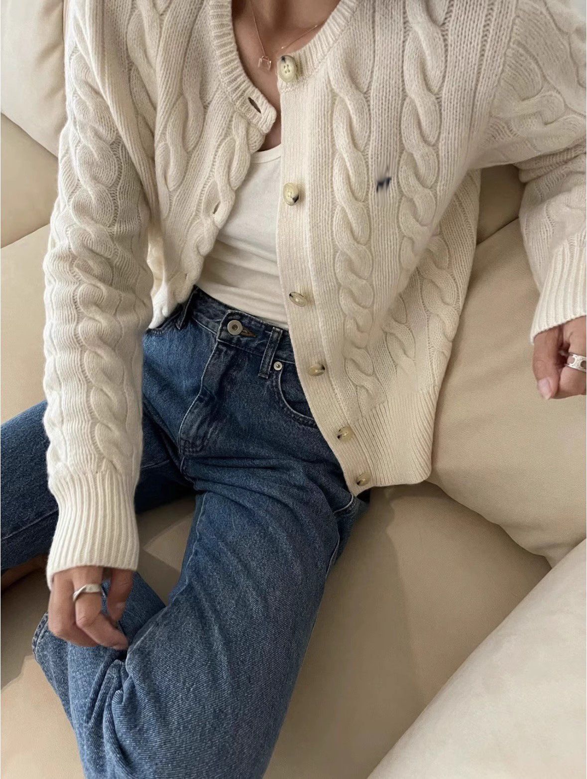 Women Knit Cardigan Sweaters Polo Pony Embroidery Sweater Gold Buttons Crew Neck Soft Long Sleeve Knit Outerwear Ladies Daily Casual Elegant Outfits