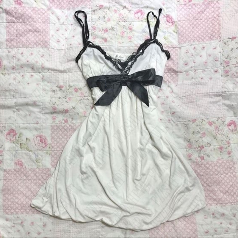 Solid color lace dress with bow decoration sweet casual Y2K top sexy street rock aesthetic retro punk Harajuku hop womens y260717banjia