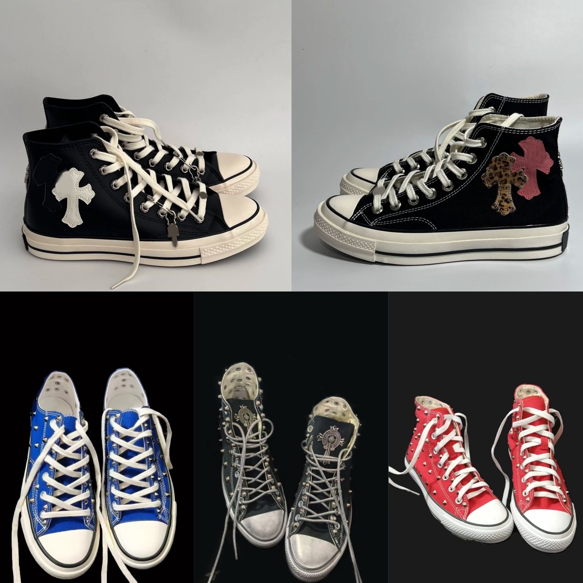 Baskets en toile brodées en forme de fer à cheval croisé haut de gamme à lacets, patins à glace haut-bas, streetwear punk, chaussures décontracté