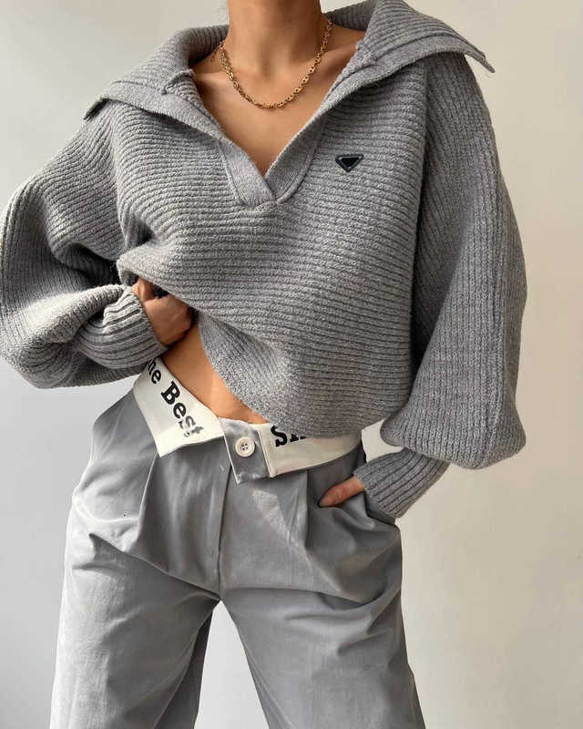 Women's Sweaters designer 2026 Autumn/Winter Casual Loose Lantern Sleeve Open-Neck Pullover Women's Short Sweater