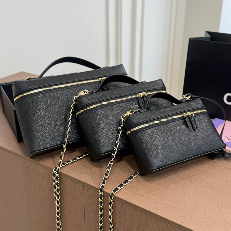 Designer Top Handle Handbags 26A Grained Pebbled Leather Vanity Box Handbag Chain Crossbody Bags Totes Mini Makeup Purse