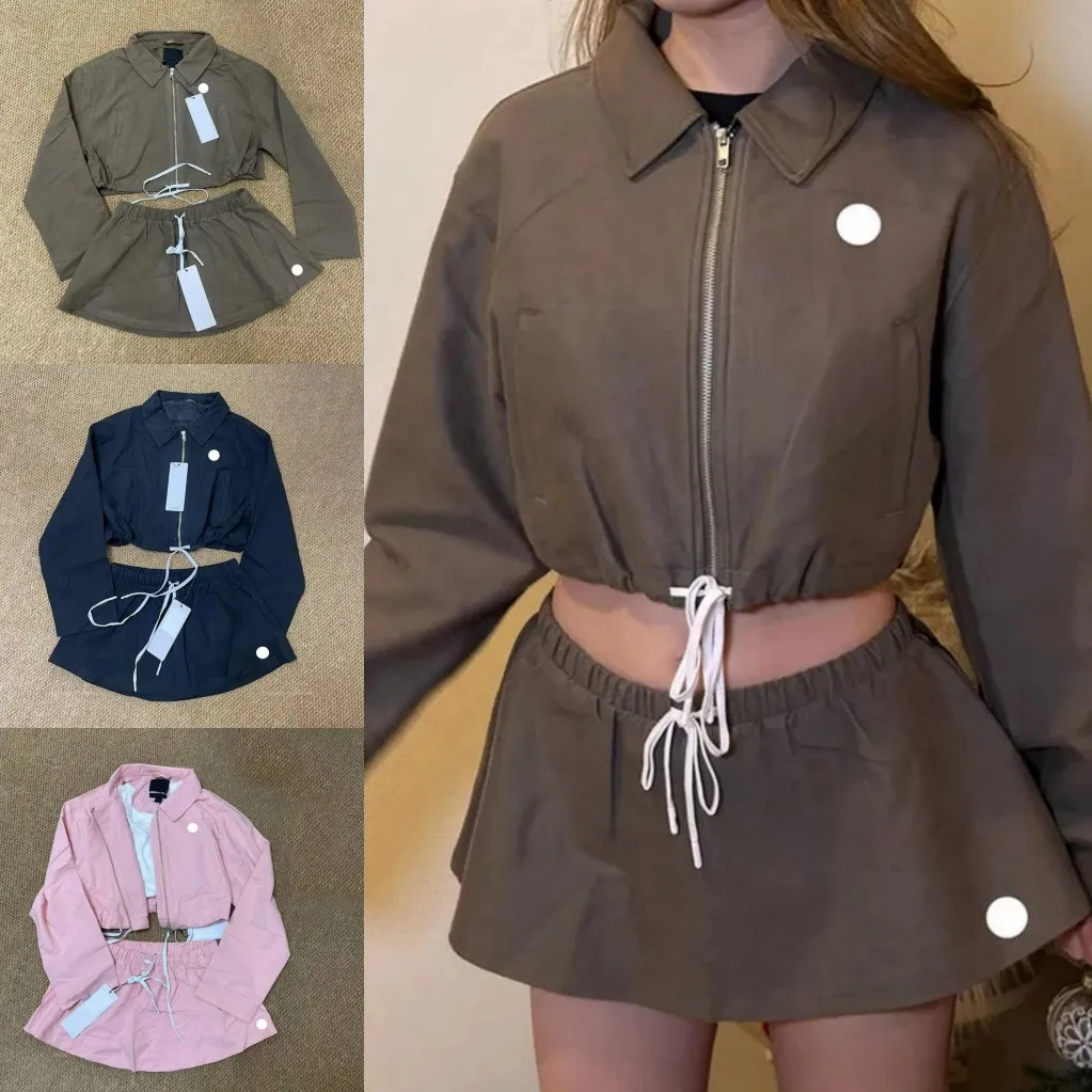 Designer Yoga Outfits Cropped Full Zip Jacket Shorts Set Hooded Lamb Wool Coats Casual Hoodie sweatshirt Tops Mini Skirt Safety Pants Lapel Women Gy